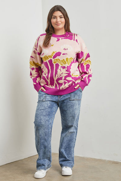 Floral Long Sleeve Sweater | Plus Size