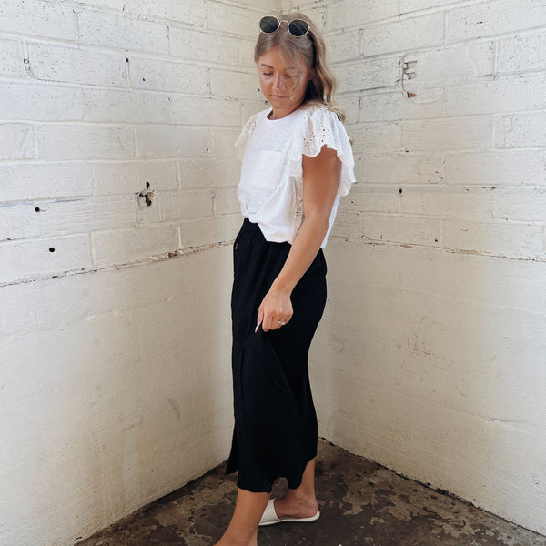 Black Button Down Midi Skirt