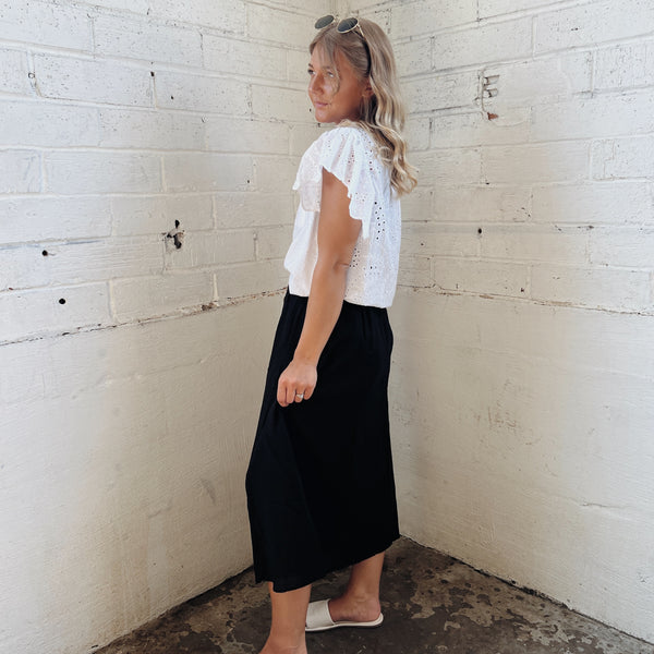 Black Button Down Midi Skirt