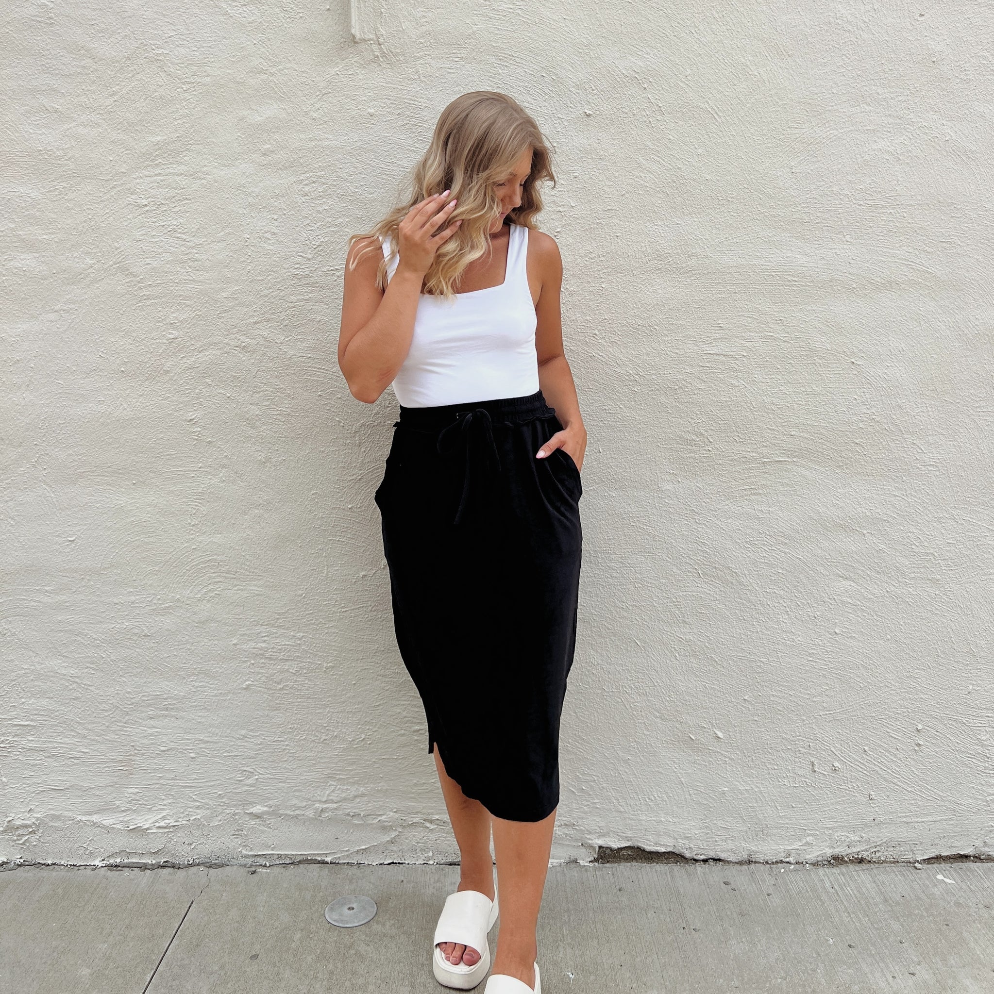 Suede Black Midi Skirt