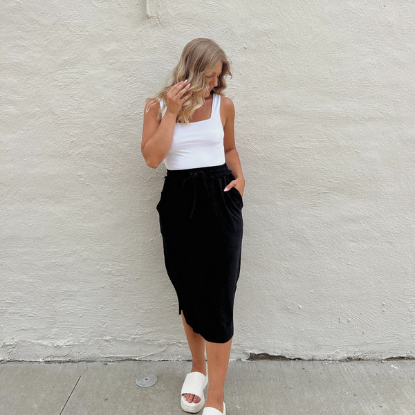 Suede Black Midi Skirt