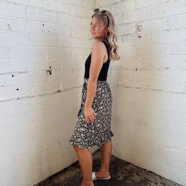 Hunter Green Floral Wrap Skirt