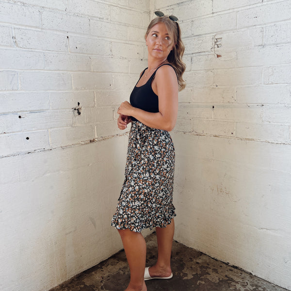 Hunter Green Floral Wrap Skirt