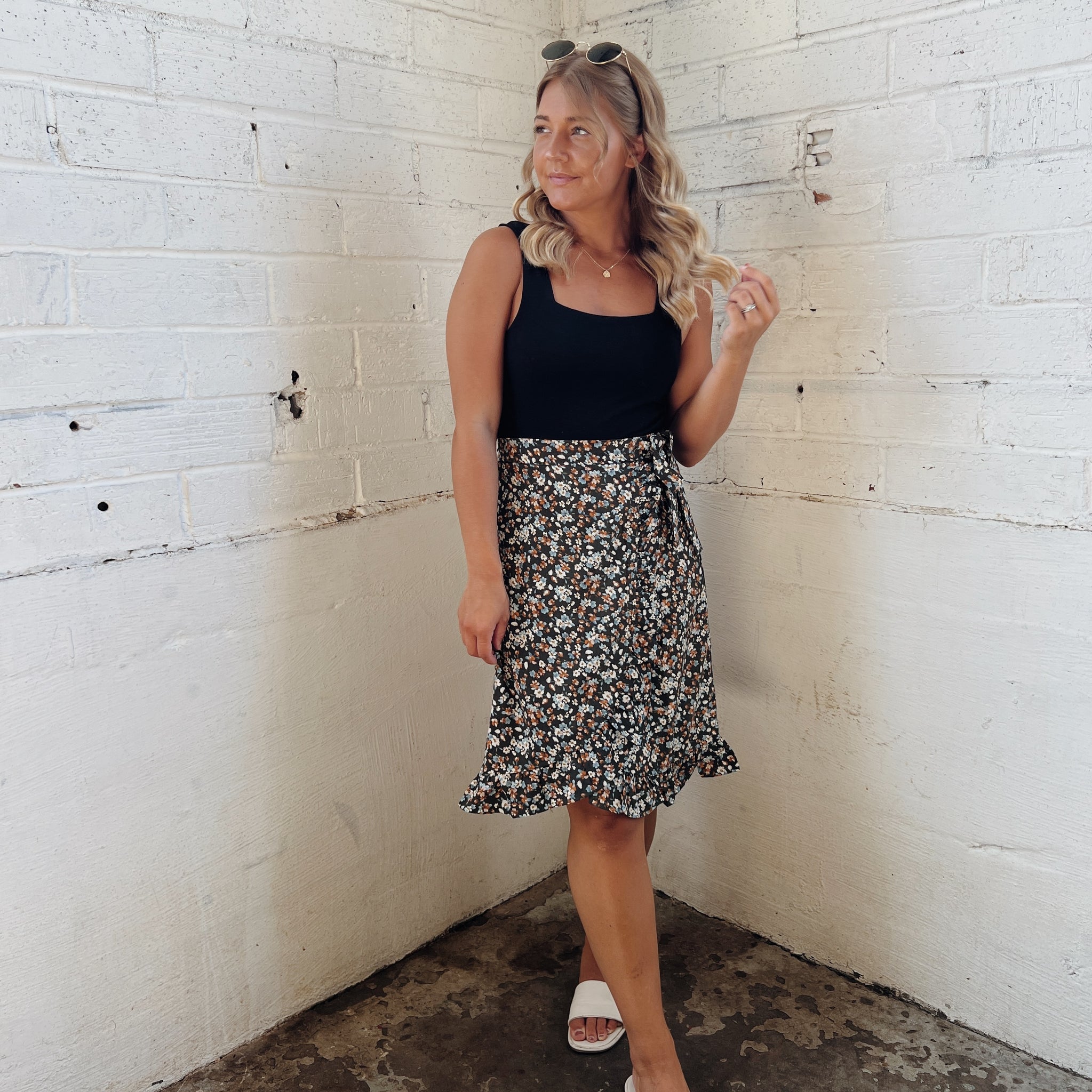 Hunter Green Floral Wrap Skirt