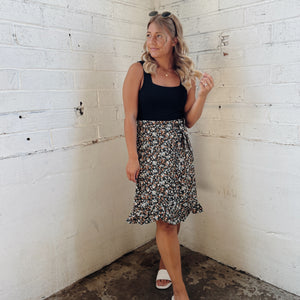 Hunter Green Floral Wrap Skirt