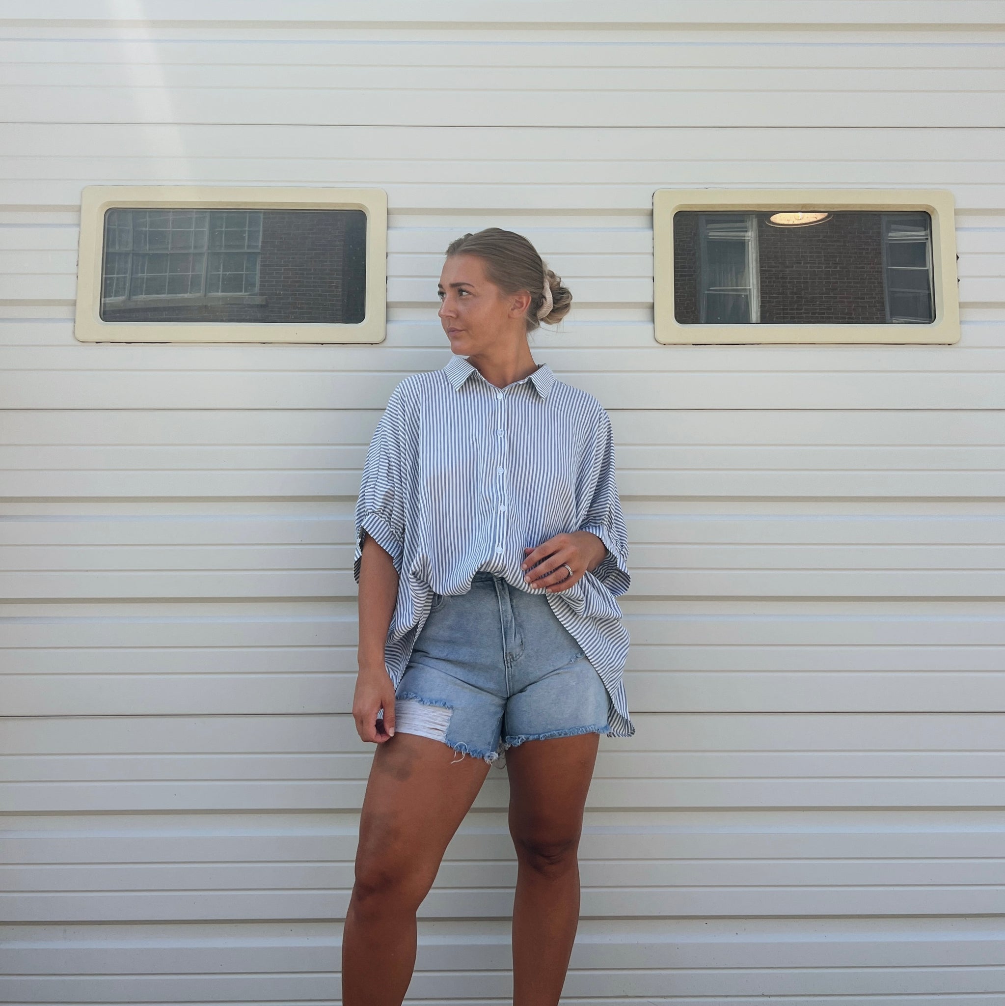 Striped Button Down Oversized Shirt