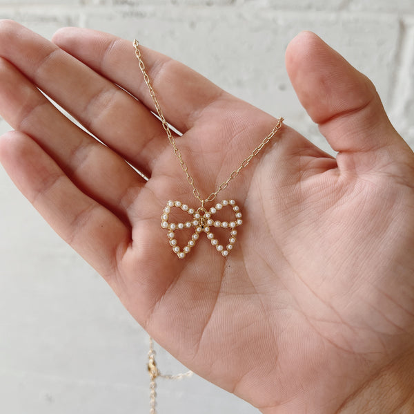 Pearl Studded Bow Necklace