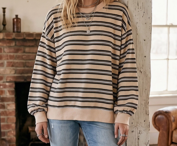 Oversized French Terry Striped Sweatshirt