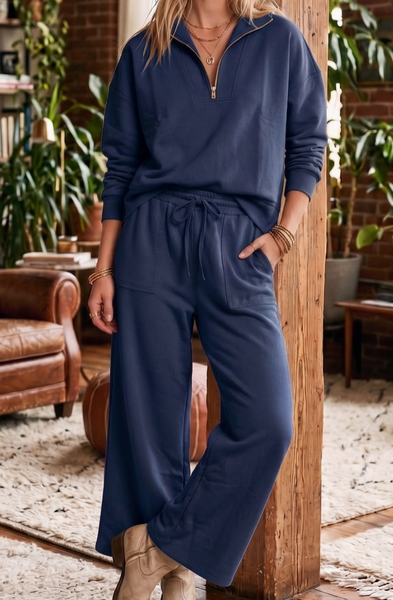 Half Zip Pullover & Wide Leg Pants Set
