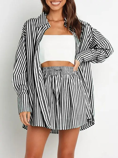 Striped Long Sleeve Shirt & Short Set