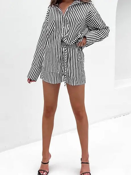 Striped Long Sleeve Shirt & Short Set