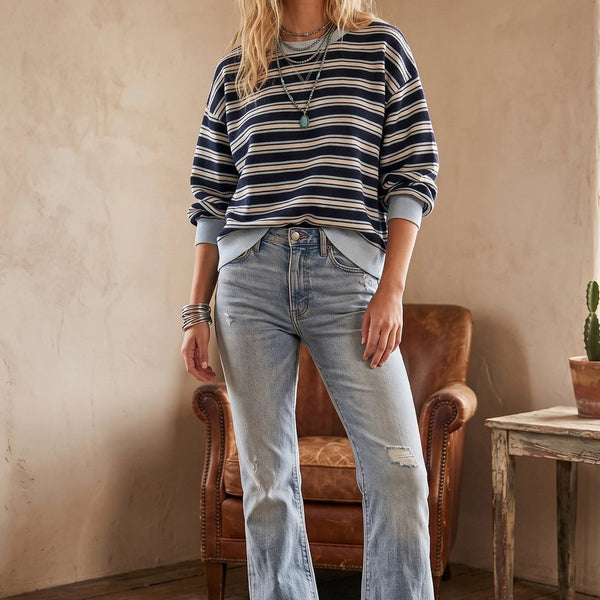 Oversized French Terry Striped Sweatshirt