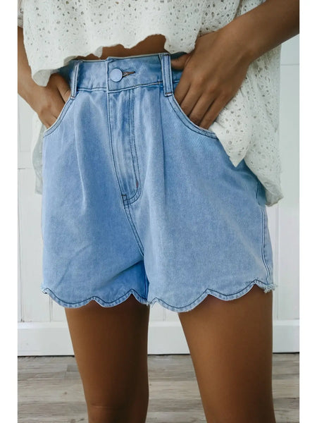 Scalloped Denim Shorts