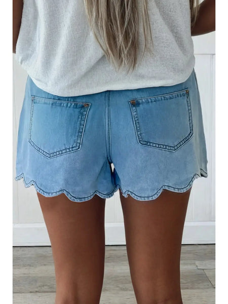 Scalloped Denim Shorts