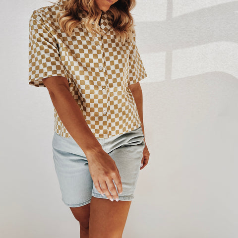 Checkered Short Sleeve Button Up Shirt