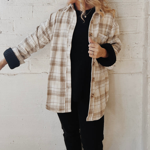Cream/Brown  Plaid Shacket