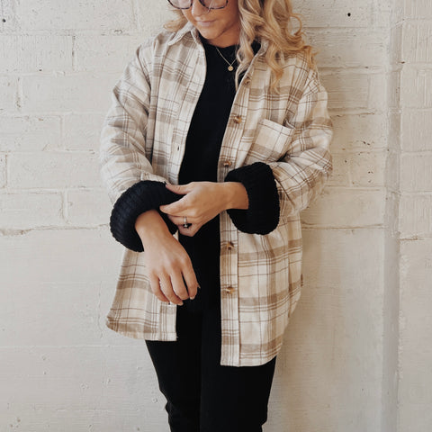 Cream/Brown  Plaid Shacket