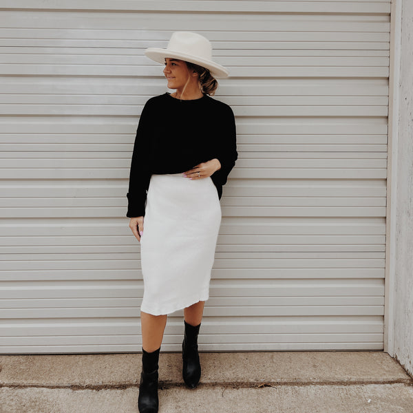 Ivory Ribbed Sweater Skirt | Midi