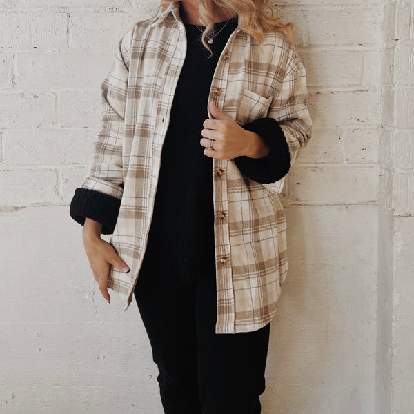 Cream/Brown  Plaid Shacket