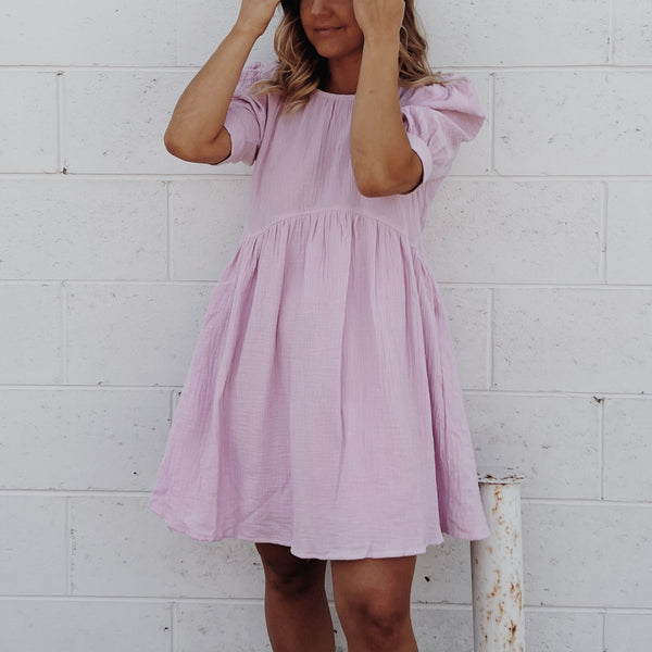 Puffed Sleeved Baby-Doll Dress