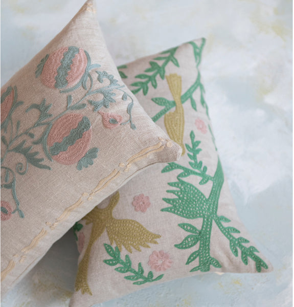 Pillow | Lumbar with Bird Embroidery