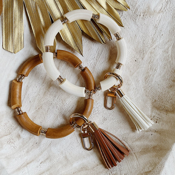 Wood Beaded Keychain Wristlet